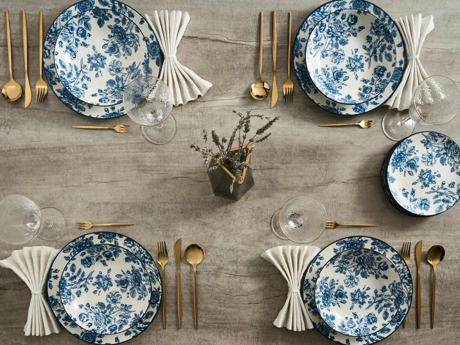 Sæt med 12 stykker service BASIL Porcelæn Blå