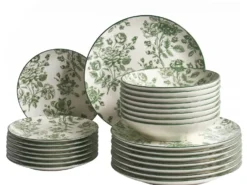 Sæt med 24 stykker service BASIL Porcelæn Grøn
