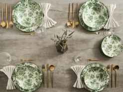 Sæt med 24 stykker service BASIL Porcelæn Grøn