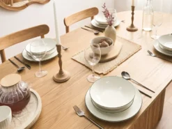 Sæt med 12 stykker service CUMIN Porcelæn Off-white/ Grøn