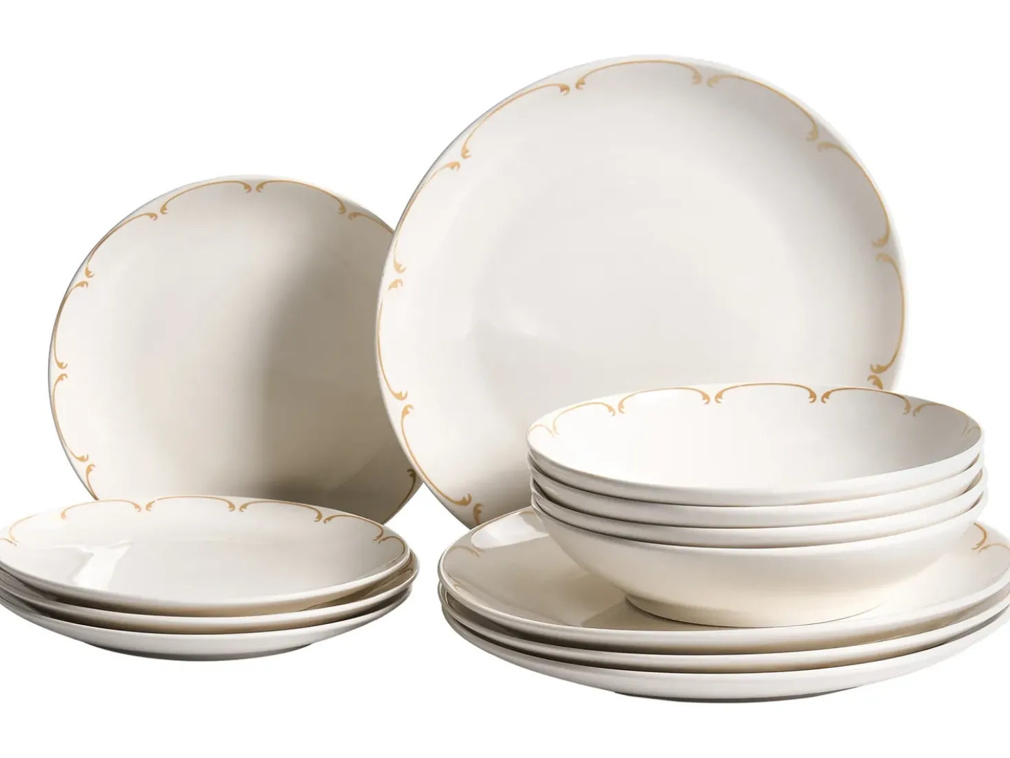Sæt med 12 stykker service CHAROLI Porcelæn Hvid/guld