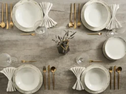 Sæt med 12 stykker service CHAROLI Porcelæn Hvid/guld