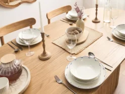 Sæt med 24 stykker service CHAROLI Porcelæn Hvid/blå