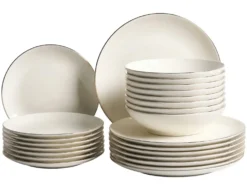 Sæt med 24 stykker service CUMIN Porcelæn Off-White/ Guld