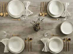 Sæt med 24 stykker service CUMIN Porcelæn Off-White/ Guld