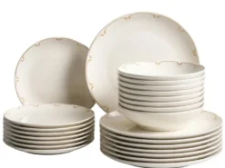 Sæt med 24 stykker service CHAROLI Porcelæn Hvid/guld