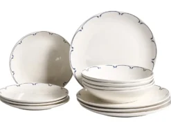 Sæt med 12 stykker service CHAROLI Porcelæn Hvid/blå
