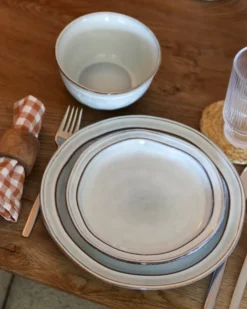 Sæt med 24 stykker service CHIVES Stentøj Lysegrå