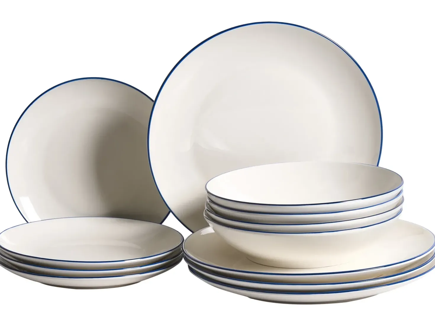 Sæt med 12 stykker service CUMIN Porcelæn Off-White/ Blå