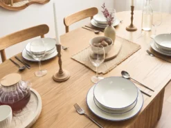 Sæt med 12 stykker service CUMIN Porcelæn Off-White/ Blå