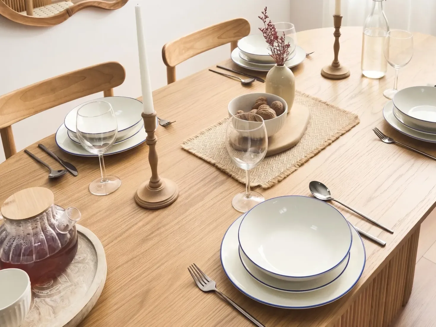Sæt med 12 stykker service CUMIN Porcelæn Off-White/ Blå