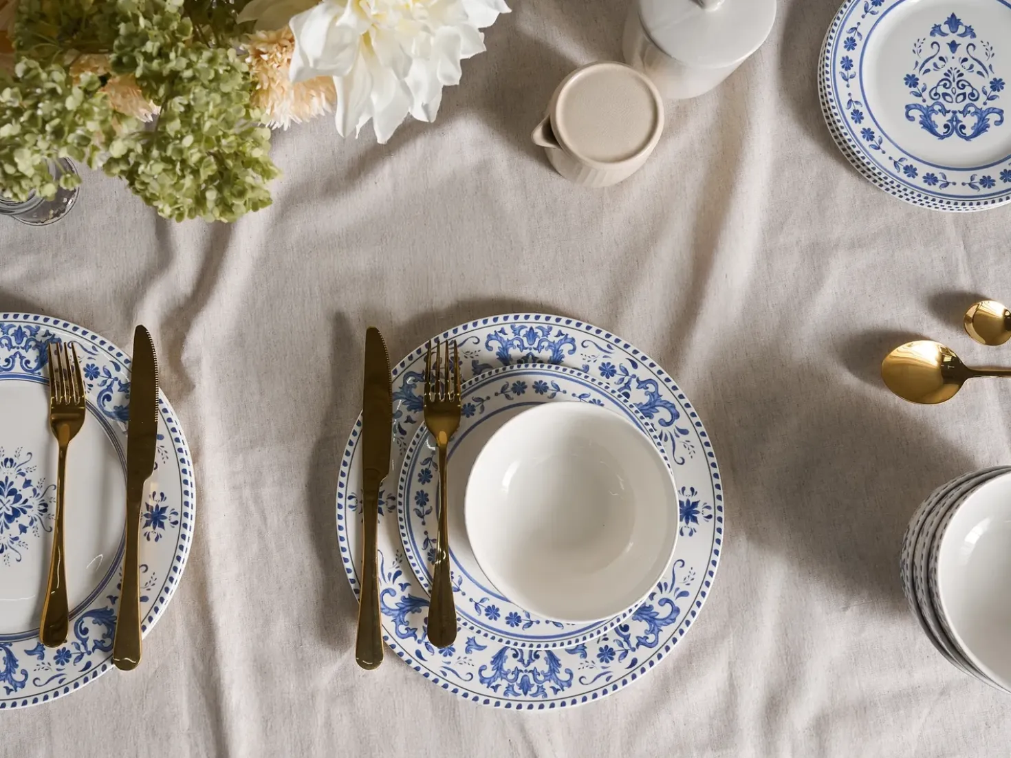 Sæt med 12 stykker service GALANGAL Porcelæn Hvid/blå
