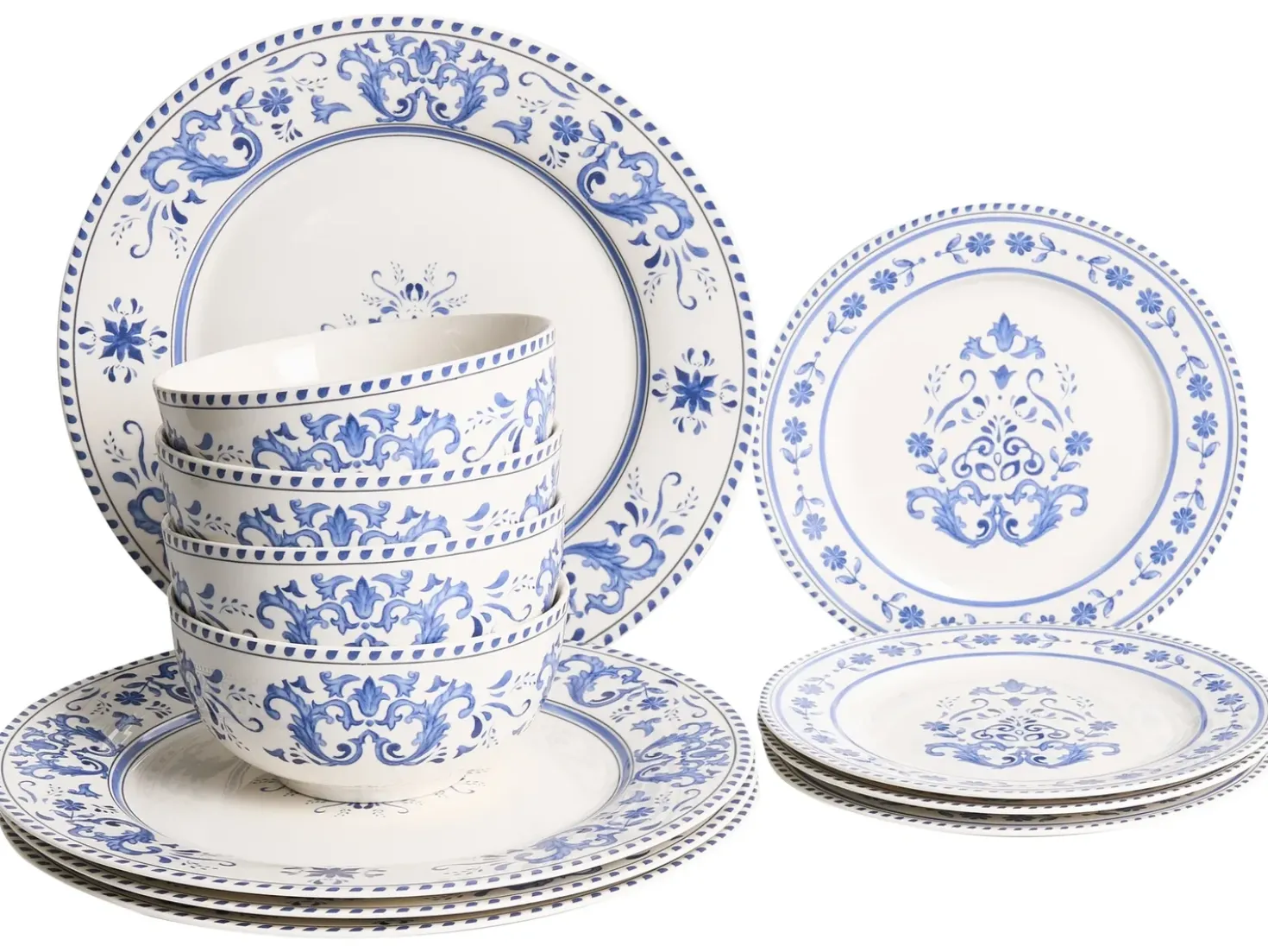 Sæt med 12 stykker service GALANGAL Porcelæn Hvid/blå