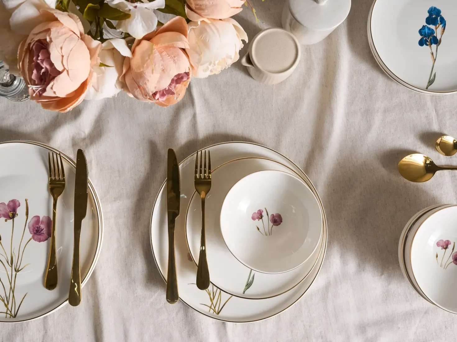 Sæt med 12 stykker service HYSSOP Porcelæn Hvid