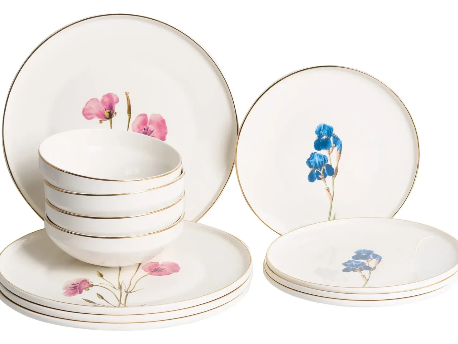 Sæt med 12 stykker service HYSSOP Porcelæn Hvid