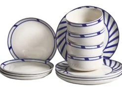 Sæt med 12 stykker service SHISO Porcelæn Hvid/blå