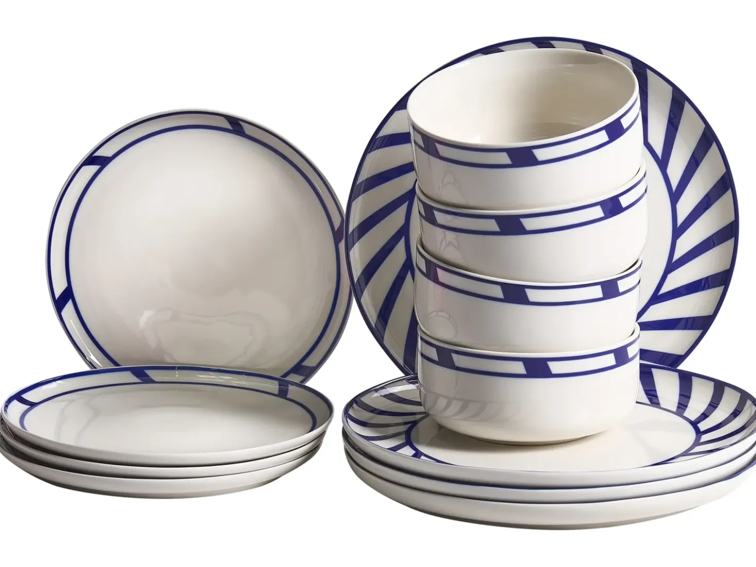 Sæt med 12 stykker service SHISO Porcelæn Hvid/blå