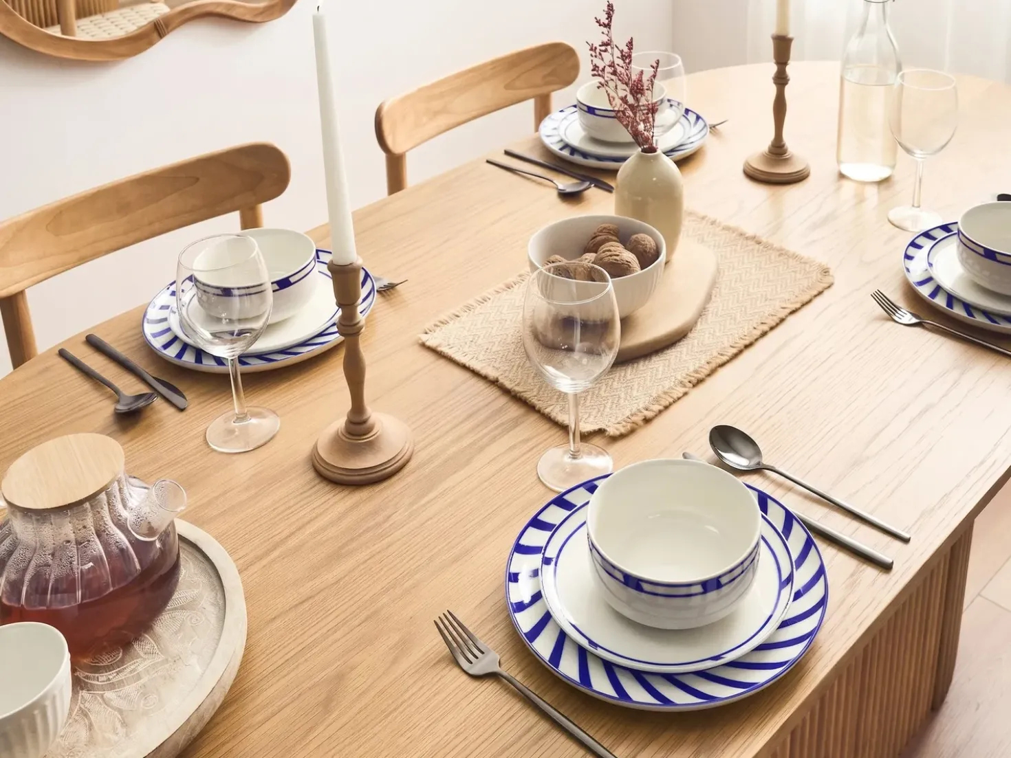 Sæt med 12 stykker service SHISO Porcelæn Hvid/blå