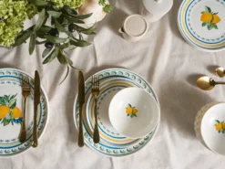 Sæt med 12 stykker service TARRAGON Porcelæn Hvid/ Grøn
