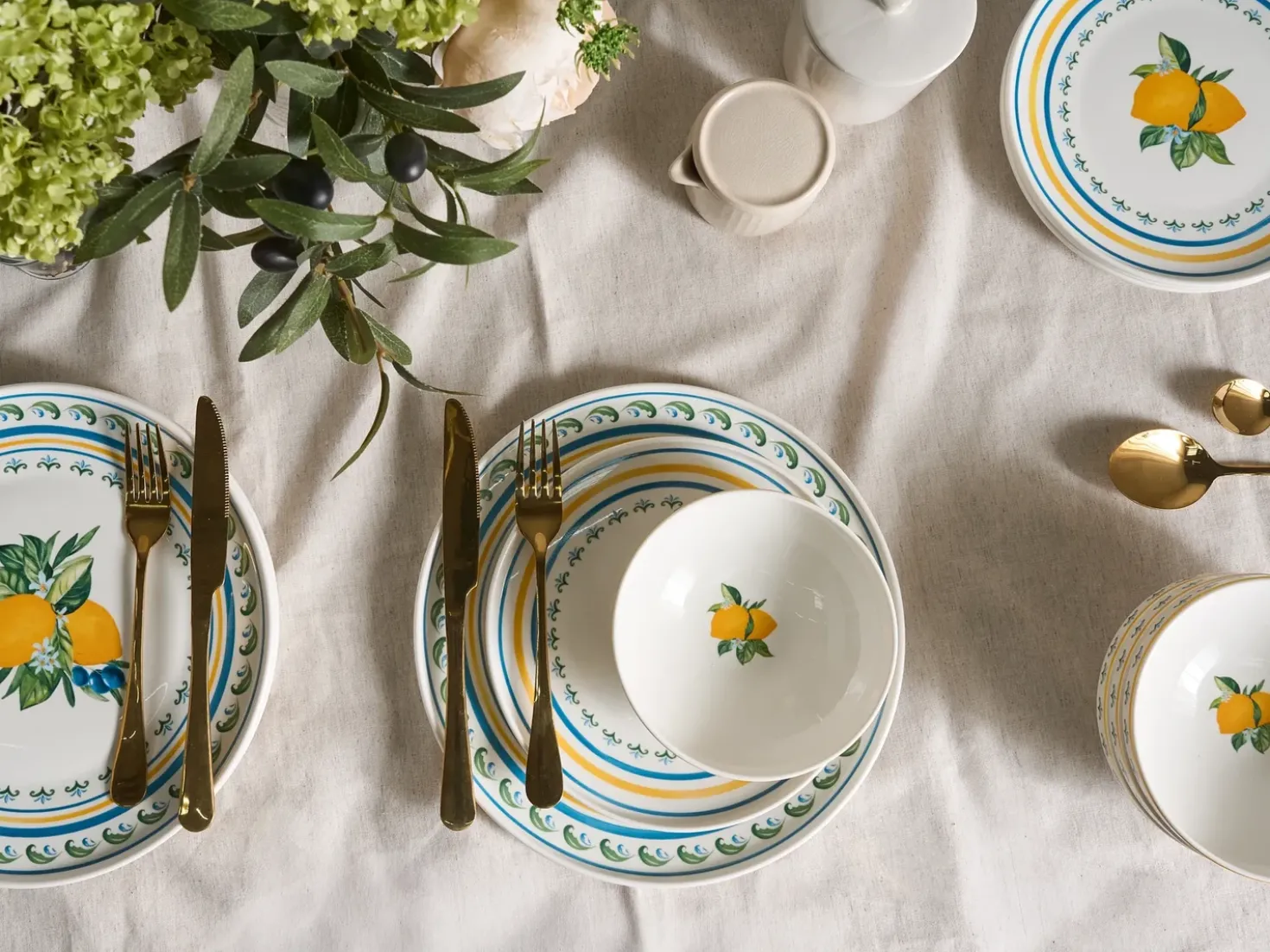 Sæt med 12 stykker service TARRAGON Porcelæn Hvid/ Grøn