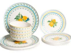 Sæt med 12 stykker service TARRAGON Porcelæn Hvid/ Grøn
