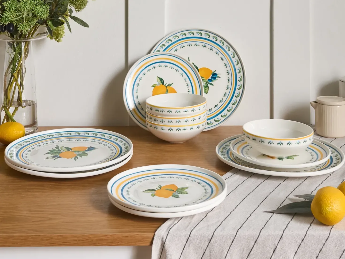 Sæt med 12 stykker service TARRAGON Porcelæn Hvid/ Grøn
