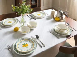 Sæt med 12 stykker service TARRAGON Porcelæn Hvid/ Grøn