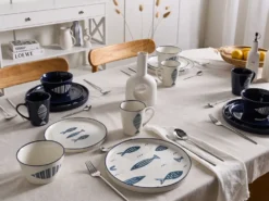 Sæt med 16 stykker spisestel TAMARIND Porcelæn Hvid/blå