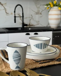 Sæt med 16 stykker spisestel TAMARIND Porcelæn Hvid/blå