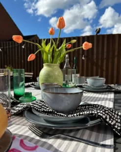 Sæt med 16 stykker spisestel JUNIPER Stentøj Himmelblå