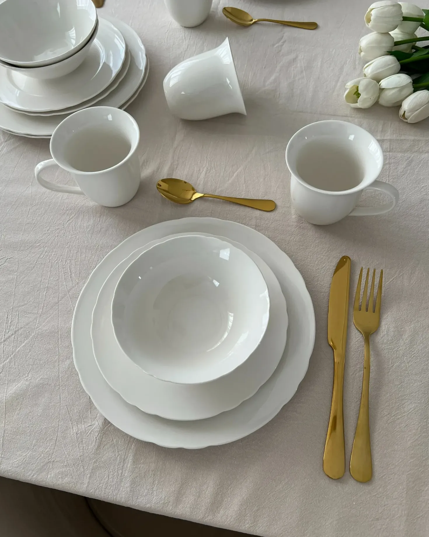 Sæt med 16 stykker spisestel ELDERBERRY Porcelæn Hvid