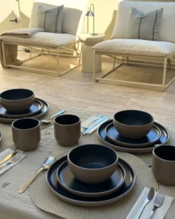 Sæt med 16 stykker spisestel NUTMEG Stentøj Beige/ Blå