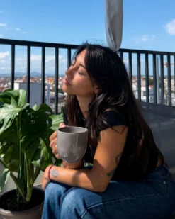 Sæt med 16 stykker spisestel COSTMARY Stentøj Grå