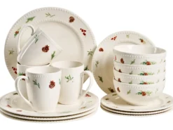 Sæt med 16 stykker spisestel MARJORAM Porcelæn Hvid