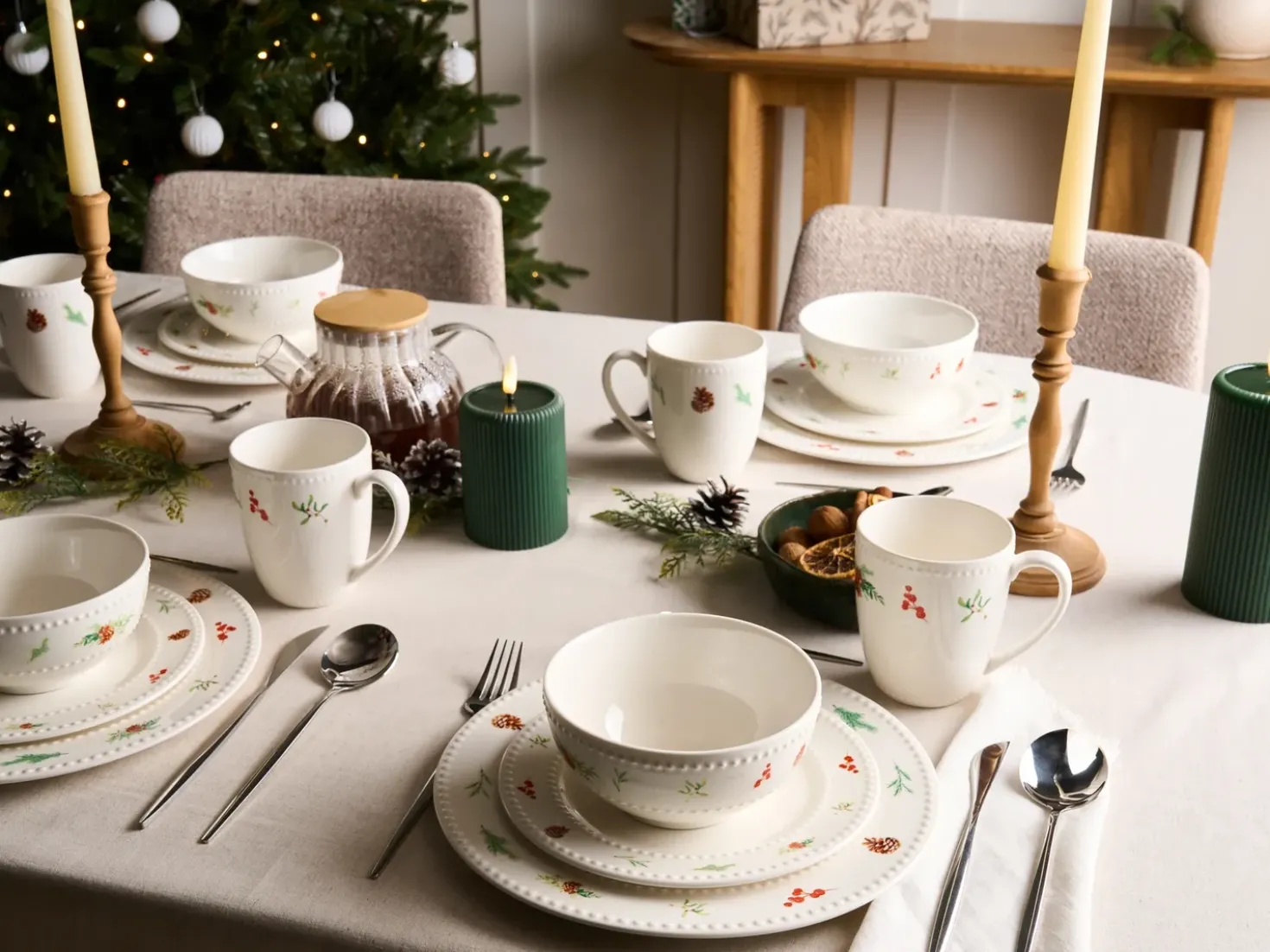 Sæt med 16 stykker spisestel MARJORAM Porcelæn Hvid
