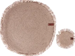 Sæt med dækkeservietter og bordskånere RIBBERY Jute Naturlig