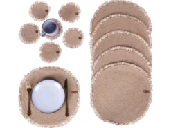 Sæt med dækkeservietter og bordskånere RIBBERY Jute Naturlig