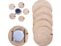 Sæt med dækkeservietter og bordskånere QUININE Jute Naturlig