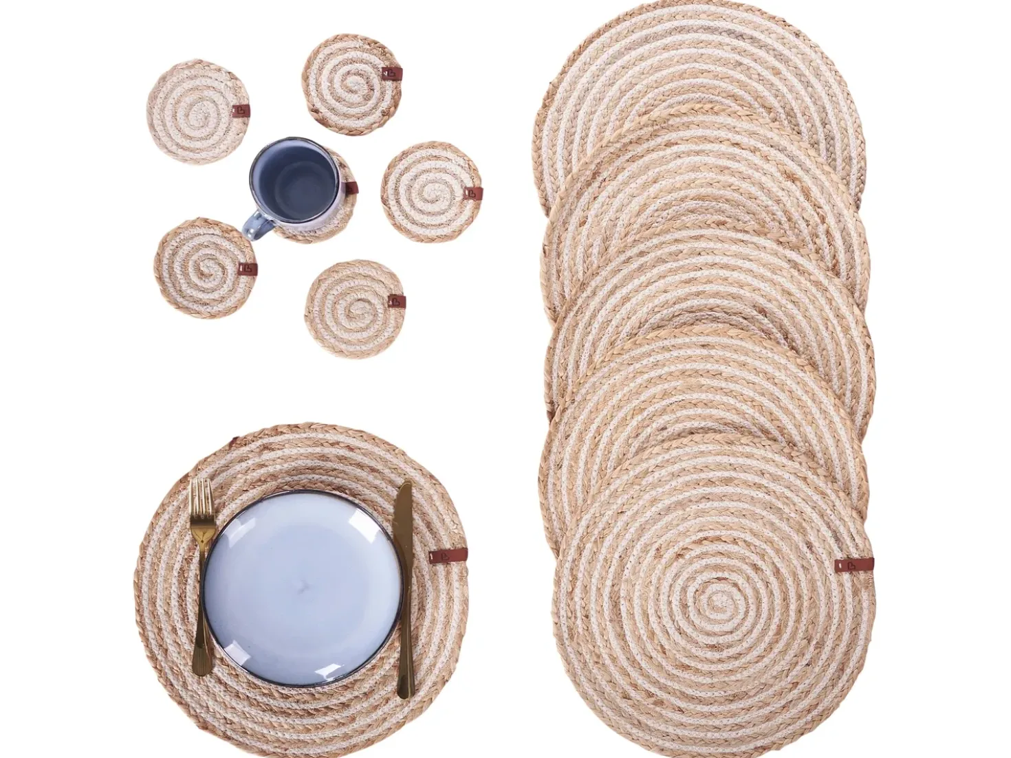 Sæt med dækkeservietter og bordskånere QUININE Jute Naturlig