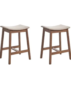 Sæt af 2 barstole DIXON Træ Mørkebrun/beige