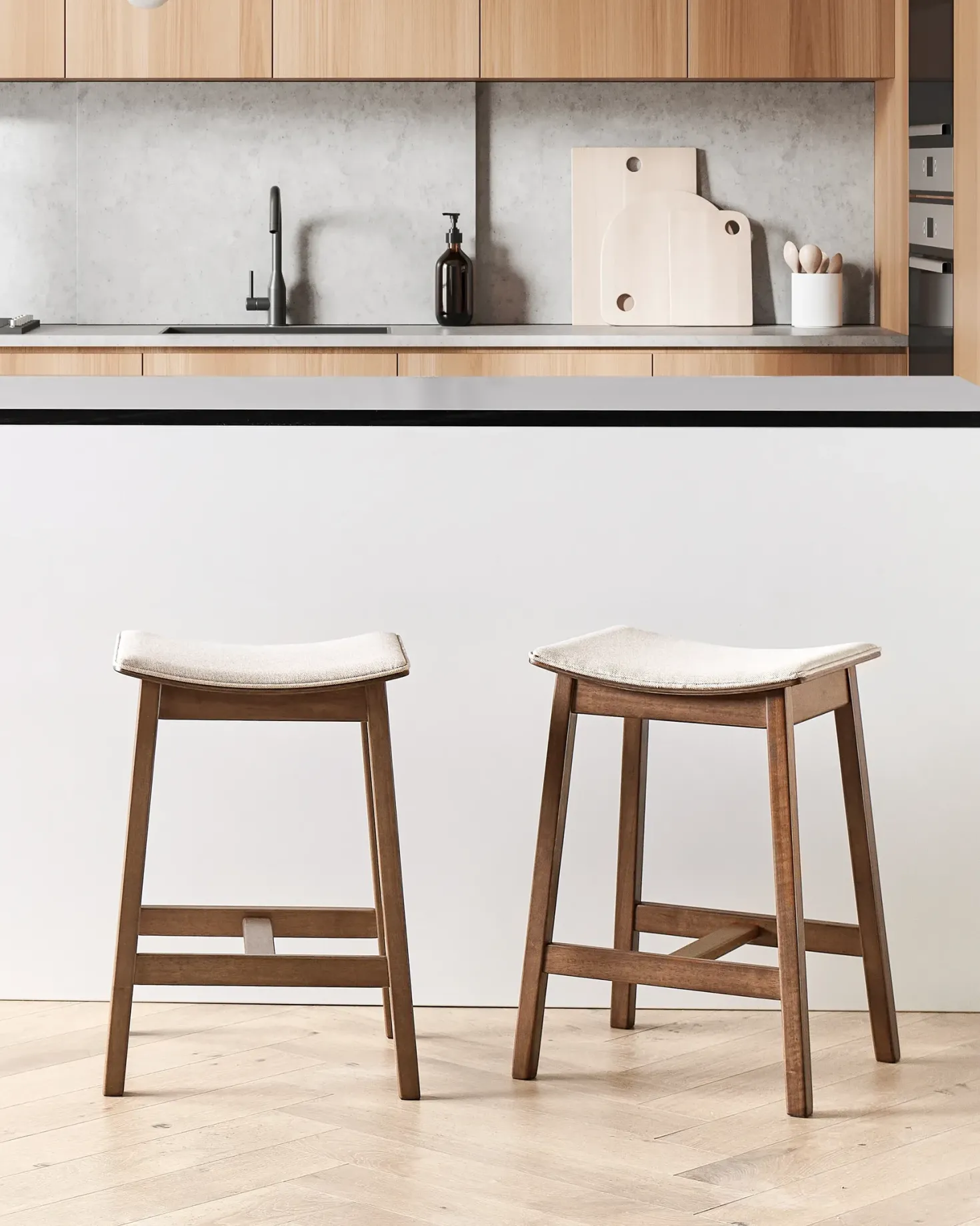 Sæt af 2 barstole DIXON Træ Mørkebrun/beige