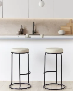 Sæt af 2 barstole MILROY Kunstlæder Lys Beige