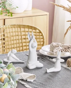 Sæt af 3 figurer Hare BREST Keramik Hvid