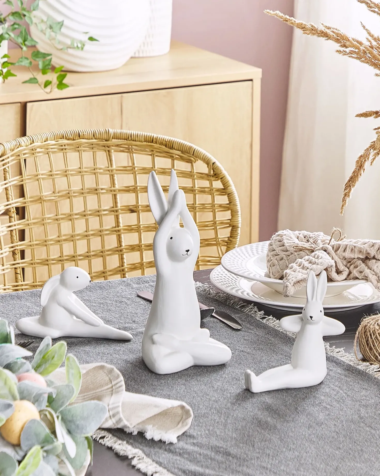 Sæt af 3 figurer Hare BREST Keramik Hvid