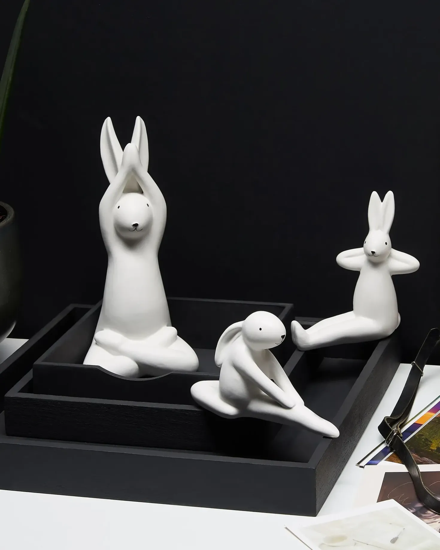 Sæt af 3 figurer Hare BREST Keramik Hvid