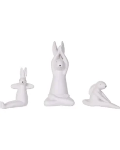 Sæt af 3 figurer Hare BREST Keramik Hvid