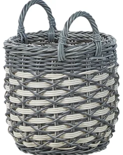 Sæt af 3 flet kurve til planter GEFIRA 31/39/49 cm Grå PE-rattan
