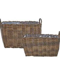 Sæt af 2 flet kurve til planter ORMOS 53/59 cm Brun PE-rattan
