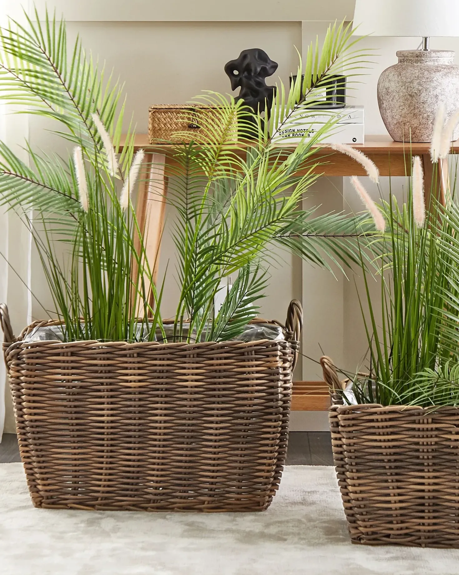 Sæt af 2 flet kurve til planter ORMOS 53/59 cm Brun PE-rattan