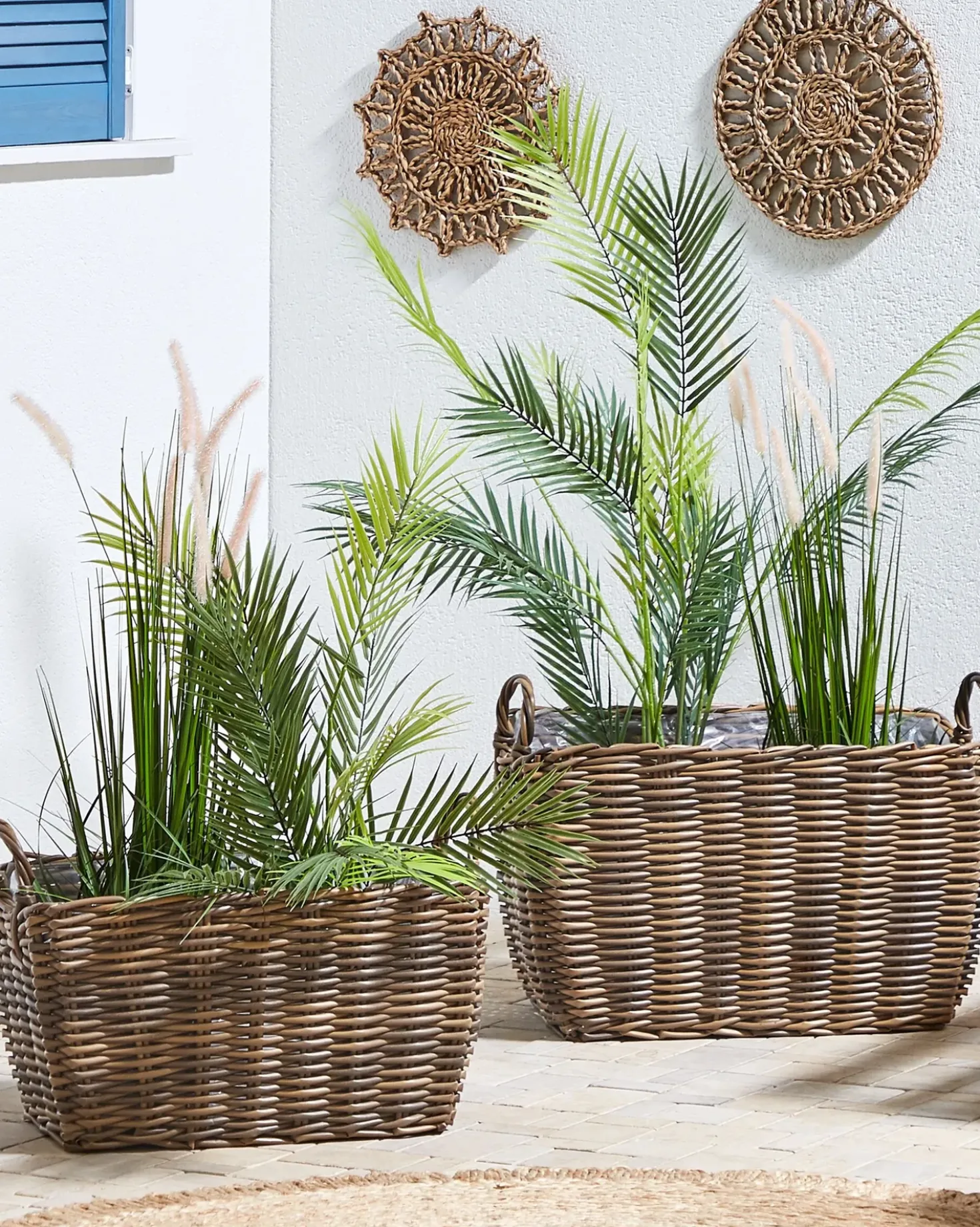 Sæt af 2 flet kurve til planter ORMOS 53/59 cm Brun PE-rattan